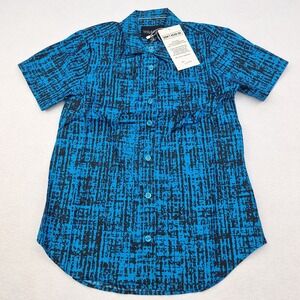 Wildfang Shirt Womens XS Blue Weave Abstract Essential Button Up Short Sleeve